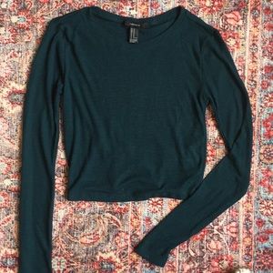 Forever 21 Dark Green Long-sleeve Cropped Top